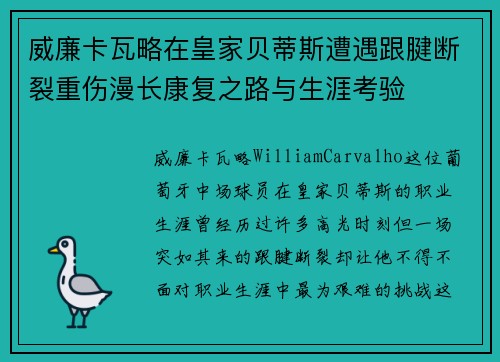 威廉卡瓦略在皇家贝蒂斯遭遇跟腱断裂重伤漫长康复之路与生涯考验