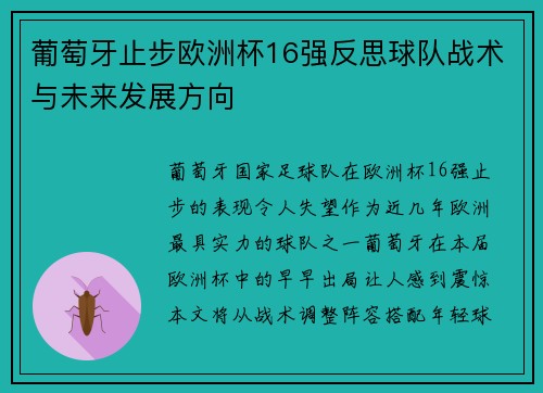 葡萄牙止步欧洲杯16强反思球队战术与未来发展方向